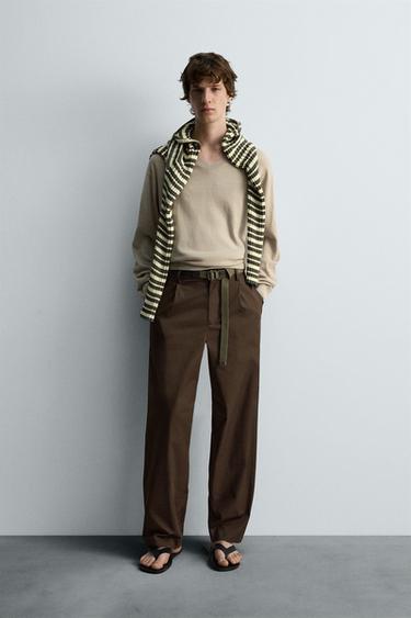 Zara LIMITED EDITION PLEATED CHINO PANTS - Brown