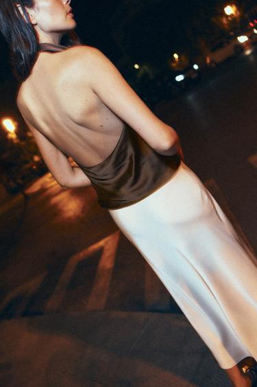 SATIN HALTER TOP - Brown by Zara