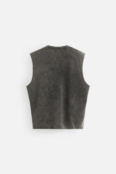 T-SHIRT DÉLAVÉ EN MAILLE IMPRIMÉ - Noir de Zara - Image 7