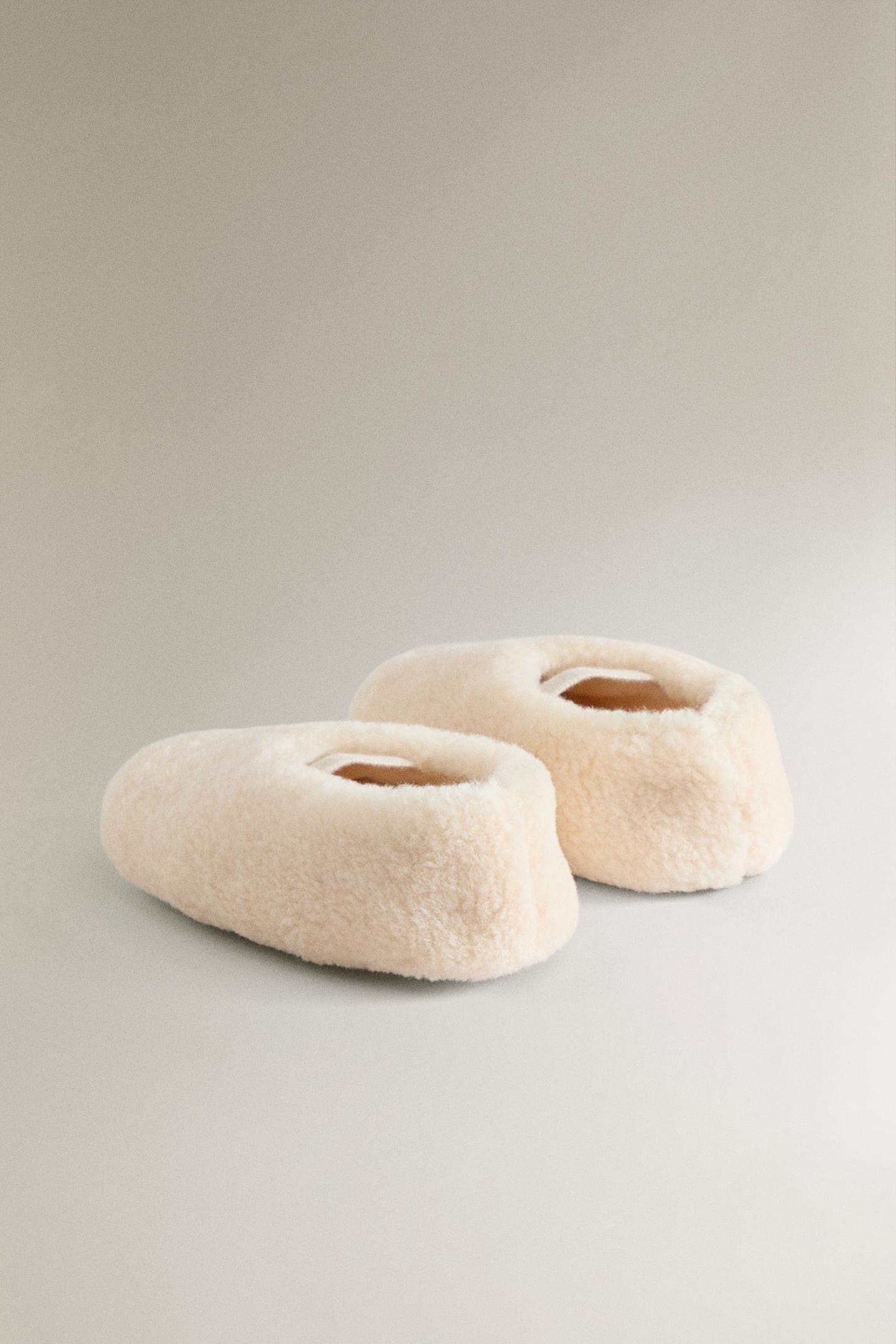 Детские балетки Zara Faux Shearling Ballerinas, цвет: Молочный белый — фото 4