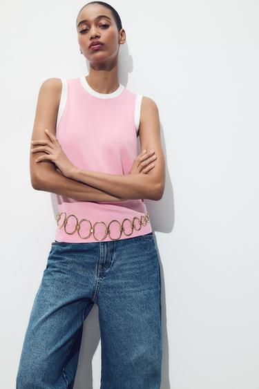 SLEEVELESS KNIT TOP - Pink / White by Zara