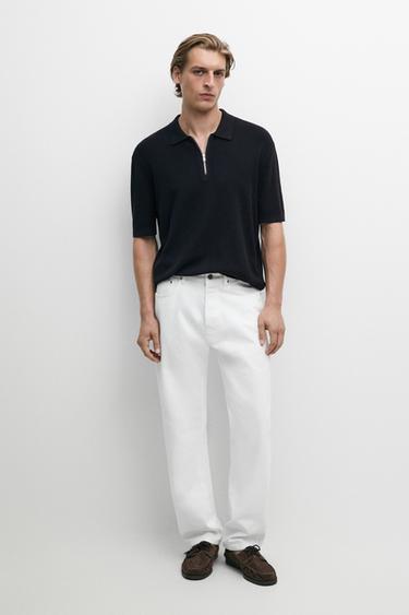 Zara Knit polo sweater with quarter-zip collar - Navy blue - Image 0