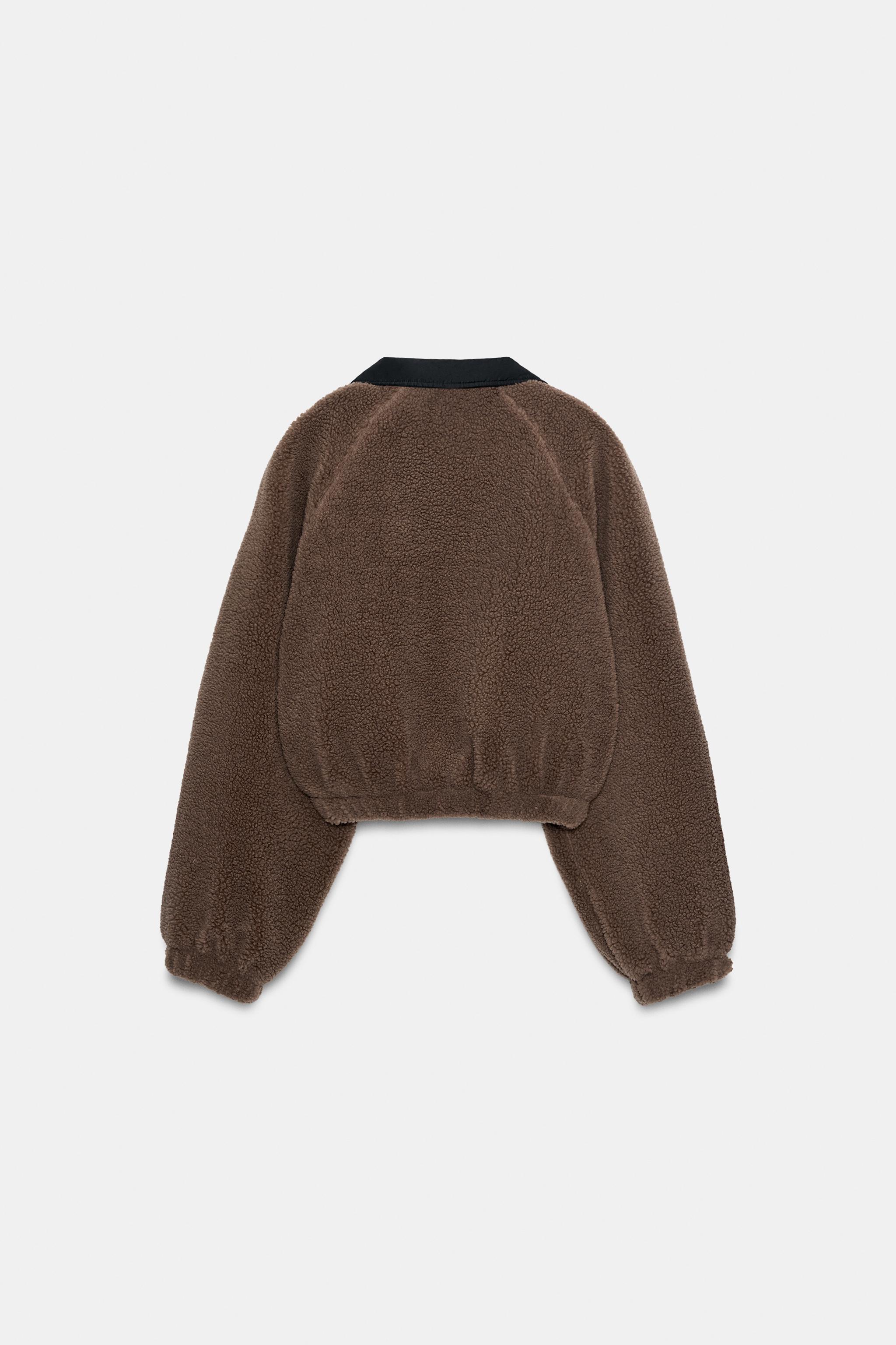 CONTRAST COLLAR FAUX SHEARLING JACKET