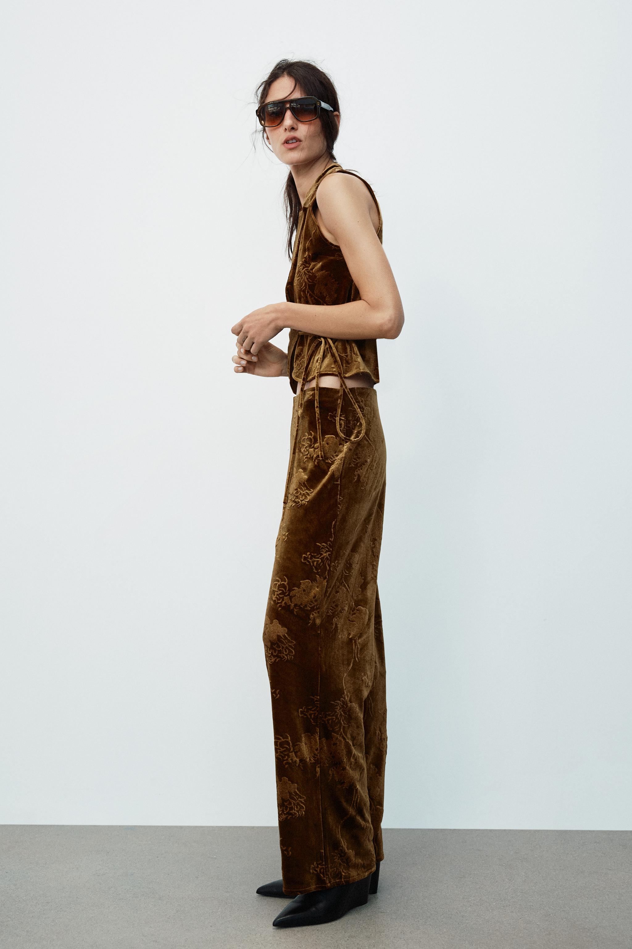 Zara Desenli Kadife Pantolon görsel 3