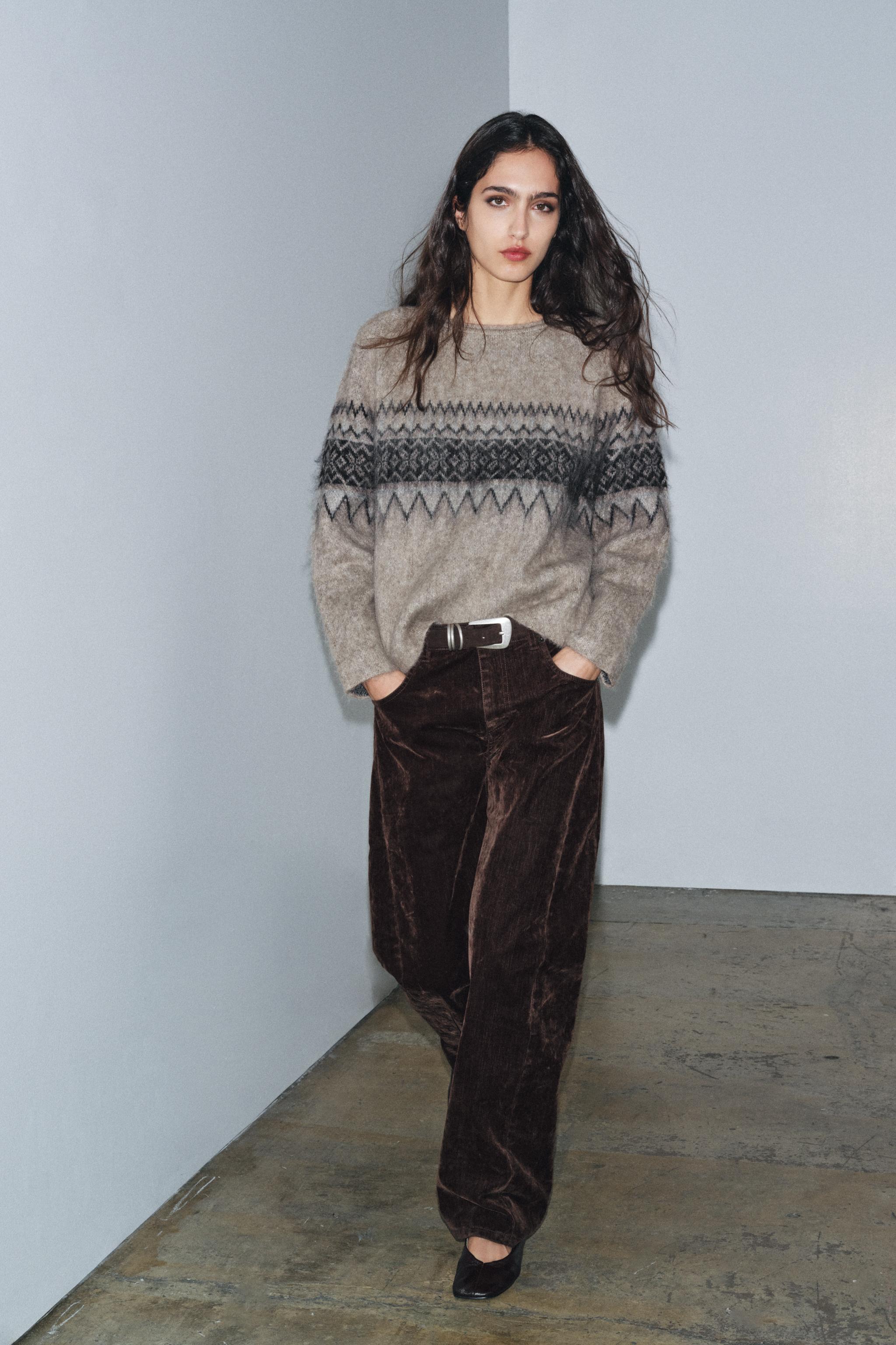 BRUSHED EFFECT JACQUARD KNIT JUMPER
