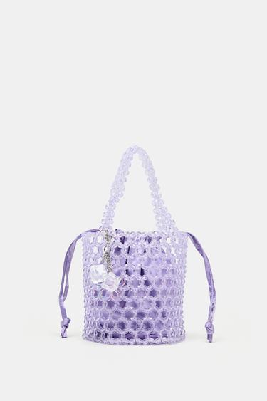Zara BEADED CYLINDRICAL BUCKET BAG - Violet