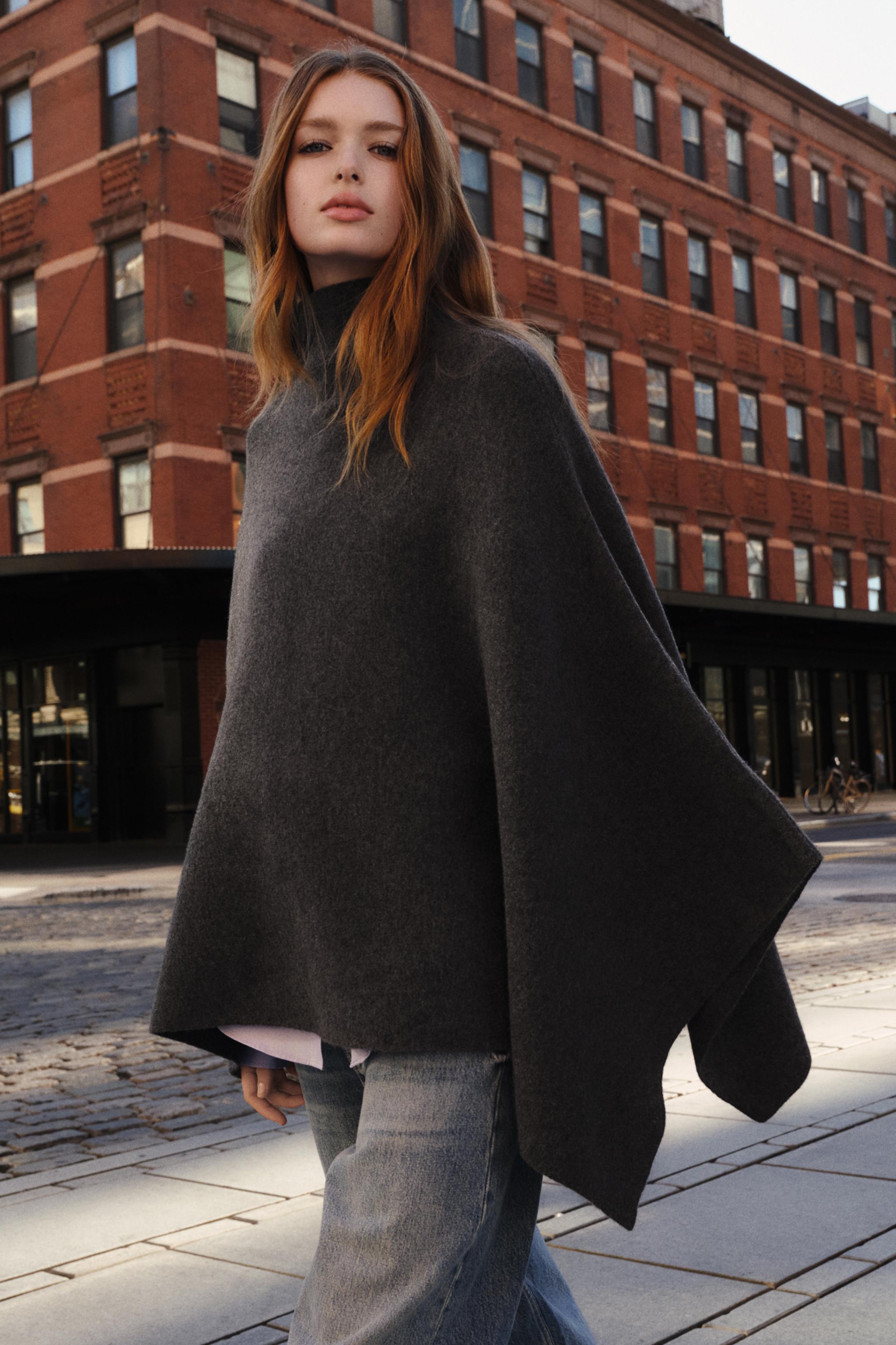 ASYMMETRIC KNIT CAPE - Burgundy | ZARA United States