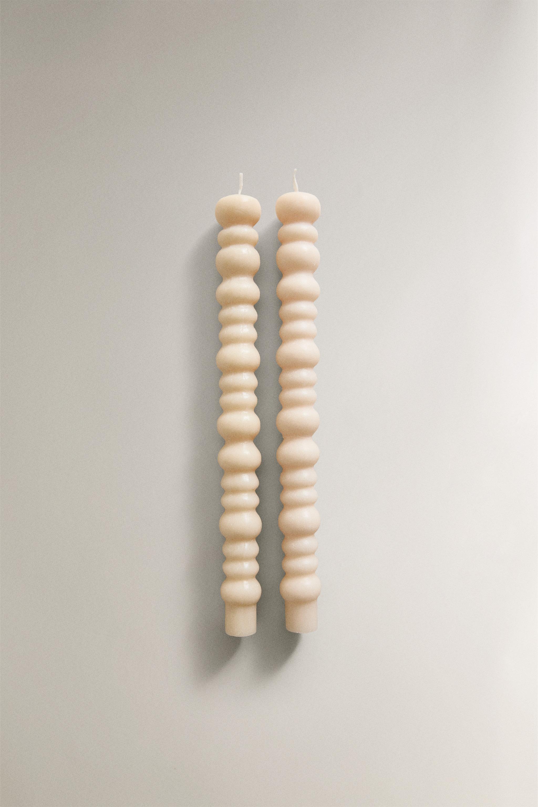 PACK OF WAVY DECORATIVE CANDLES (PACK OF 2) — Ecru