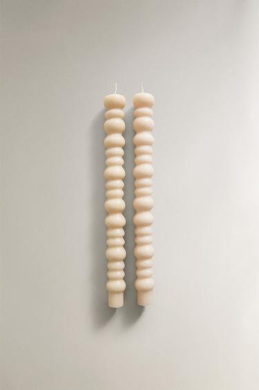 PACK OF WAVY DECORATIVE CANDLES (PACK OF 2) — Ecru 1