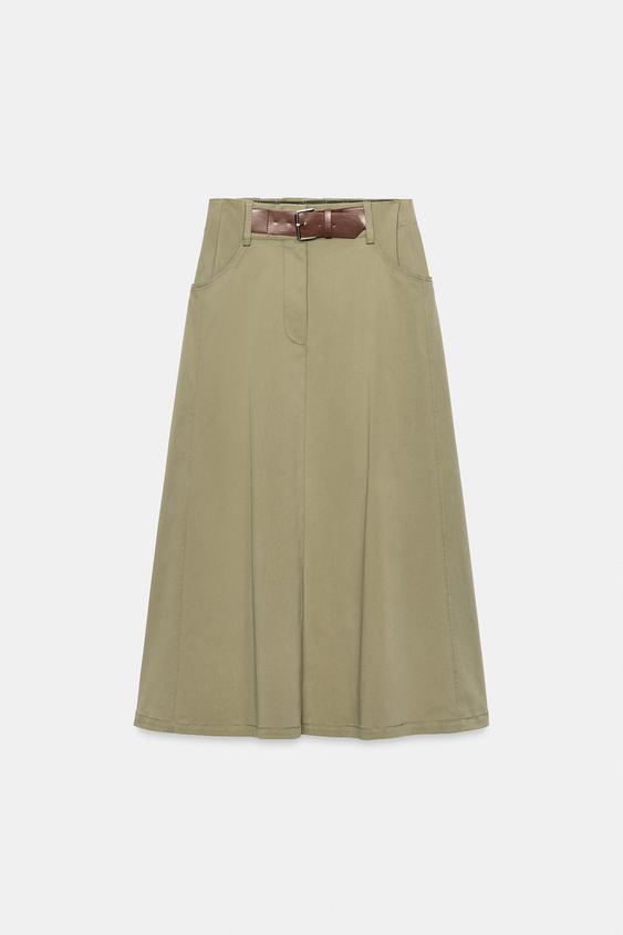 MIDI SKIRT WITH BELT - Khaki by Zara - Image 0