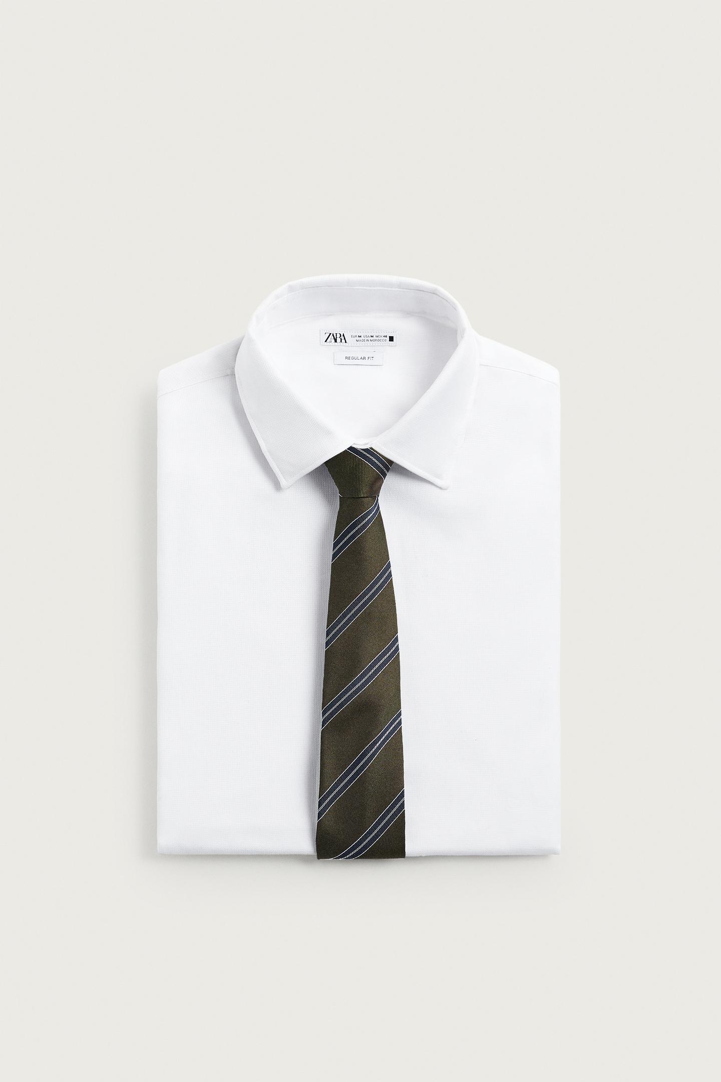 Мужской галстук Zara 100% Silk Striped Tie, цвет: Хаки — фото 3
