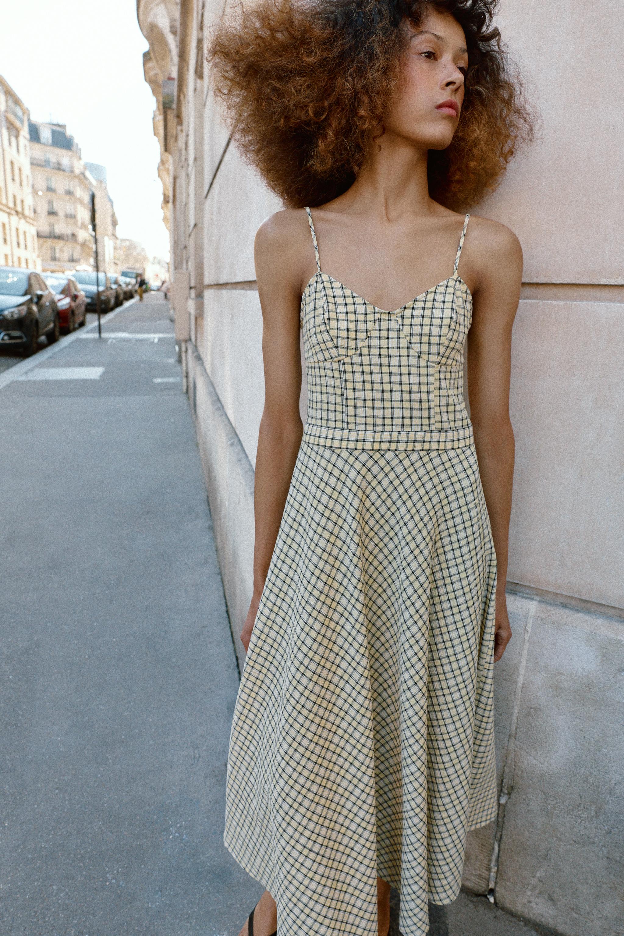 PLAID STRAPPY MIDI DRESS