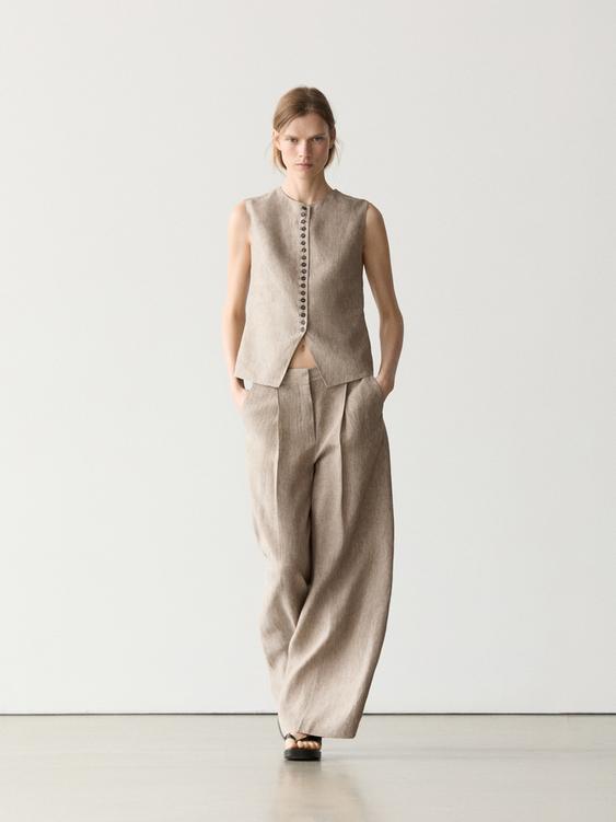 Linen melange trousers with pleated details from Zara - $200