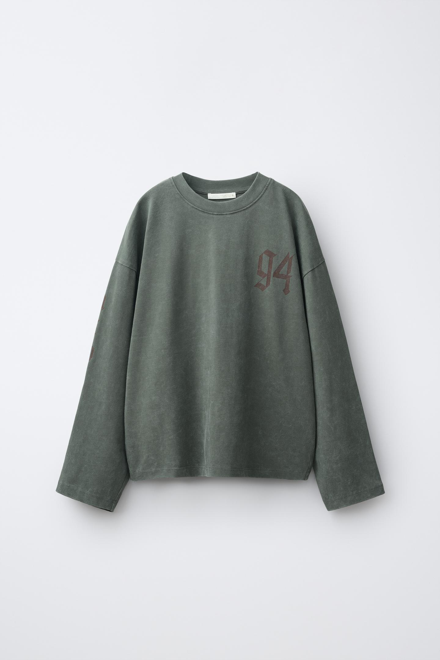 Детская футболка Zara Wash Effect Number, цвет: Тёмный антрацитовый — фото 2