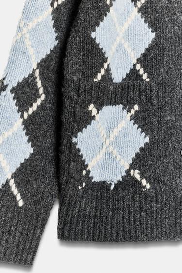 GILET 100 % LAINE À LOSANGES - Gris / Bleu de Zara - Image 5