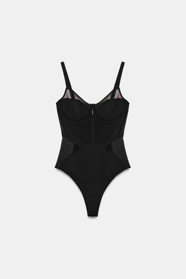 CONTRASTING STRAPPY BODYSUIT - Black by Zara - Image 8