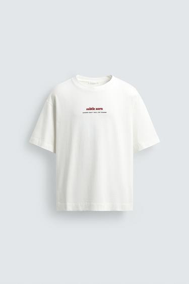 EMBROIDERED SLOGAN PRINT T-SHIRT - White by Zara