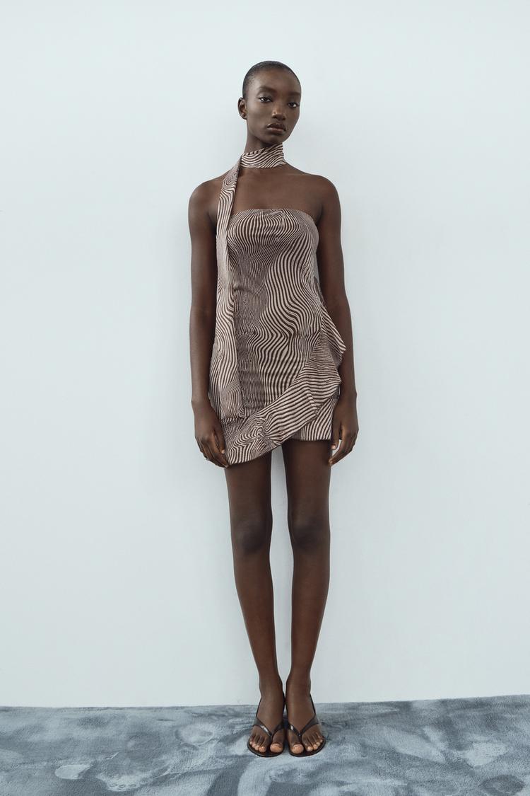 Midi Vestito Stampato Plissettato Zara Mini Dress Zara Vestito