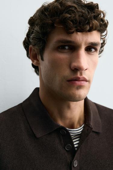 CHENILLE KNIT POLO SHIRT - Chocolate by Zara