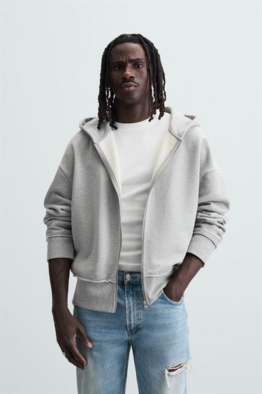 HOODIE WITH RAW EDGES - Grey marl by Zara