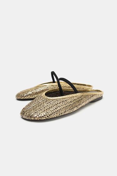 METALLIC BRAIDED SLINGBACK BALLET FLATS - Gold by Zara