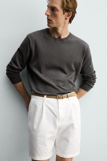 REGULAR FIT PLEATED BERMUDA SHORTS - Oyster-white by Zara - Image 4