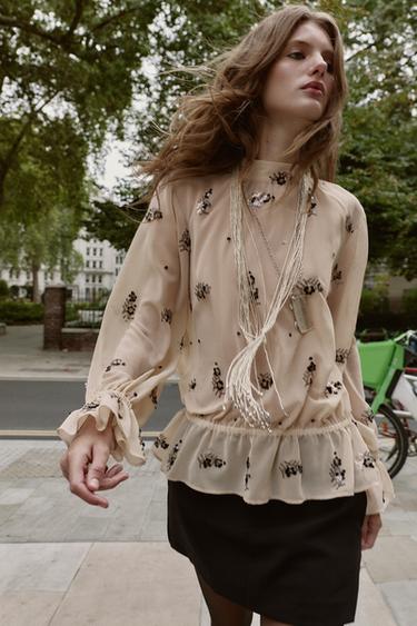 BLOUSE SEMI-TRANSPARENTE À PAILLETTES - Multicolore de Zara - Image 1