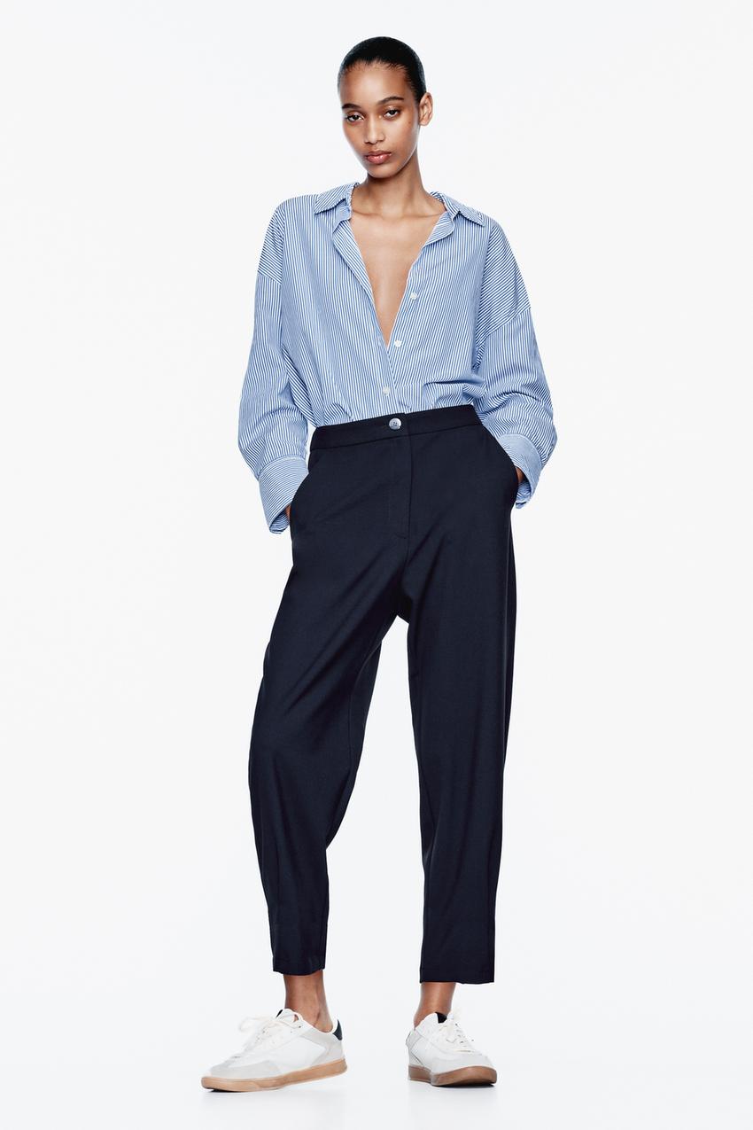 CARROT-FIT TROUSERS WITH DARTED HEMS - Navy blue