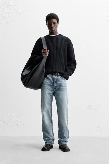 SUÉTER COM TEXTURA DE LÃ-ALGODÃO - Azul-marinho-escuro da Zara - Imagem 0