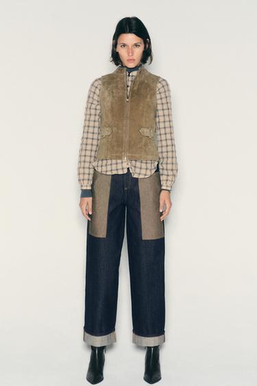 100% LEATHER TAB BODYSUIT — Brown / Taupe 2