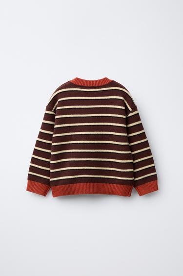STRIPED KNIT SWEATER - Brown / Ecru by Zara - Image 1