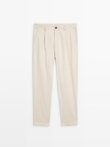 Zara 100% cotton relaxed fit trousers - Ecru