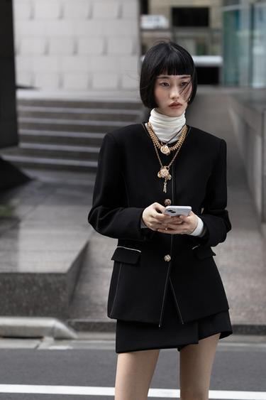 コントラストウエストラップキュロットスカートブラックZaraのコントラストウエストラップキュロットスカート - ブラック