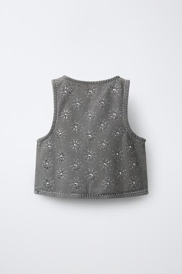 RHINESTONE DENIM WAISTCOAT - Anthracite grey by Zara - Image 1