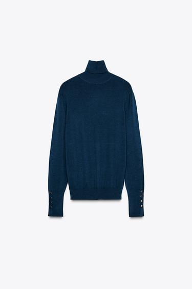 JERSEY PUNTO LISO BOTONES - Azul pato de Zara