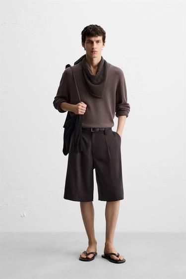 PLEATED WIDE-LEG BERMUDA SHORTS - Chocolate by Zara