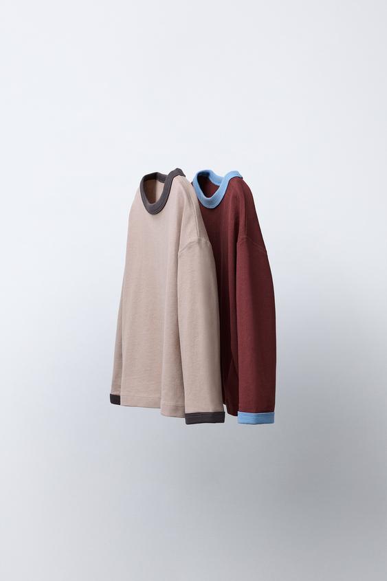 PACK DE DUAS CAMISETAS MANGA AMPLA CONTRASTE - Grená da Zara - Imagem 0