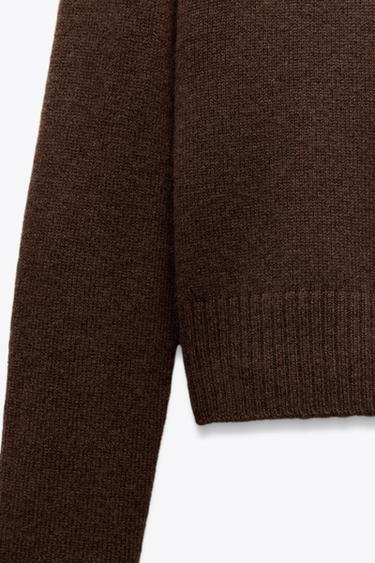 Zara BASIC 100% WOOL SWEATER - Brown