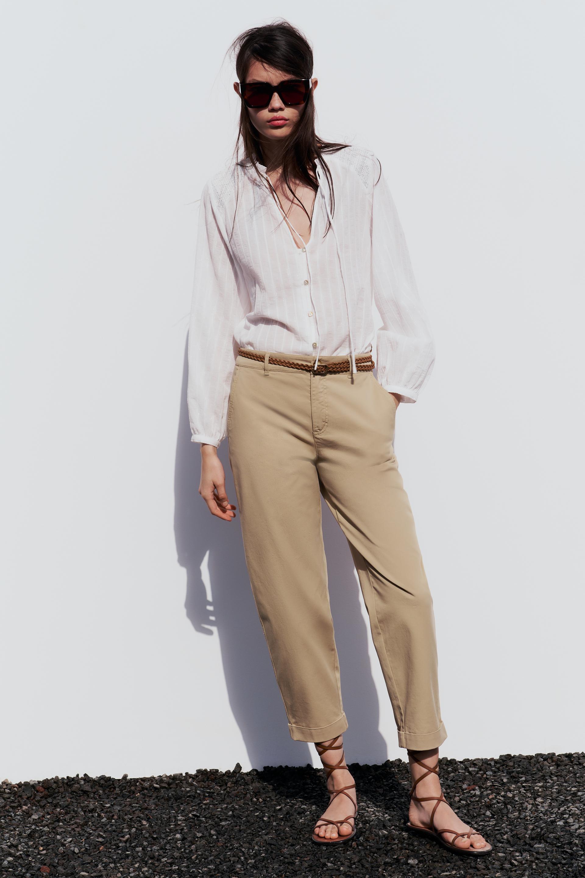 Zara women pants chino slim mid rise 9632/046/710 beige sz US 2 EUR 34 $98
