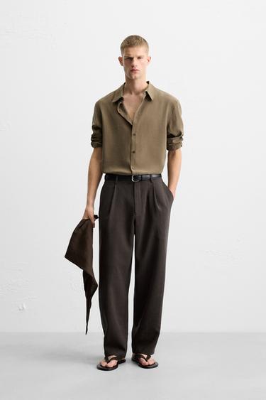 FLOWING PLEATED TROUSERS - Chocolate by Zara