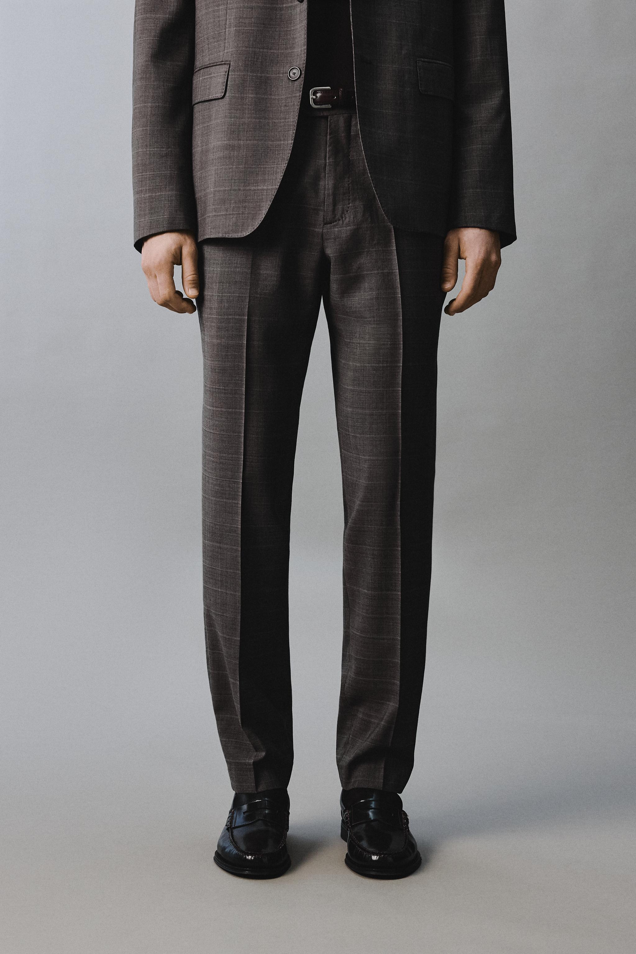 PANTALON DE COSTUME À CARREAUX 100 % LAINE