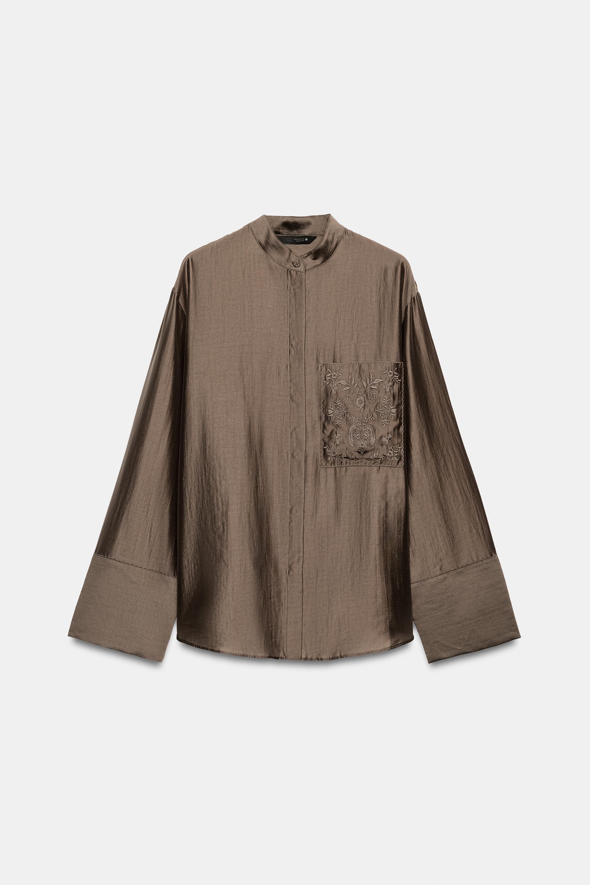 Zara ZW COLLECTION İŞLEMELİ CEPLİ GÖMLEK görsel 8