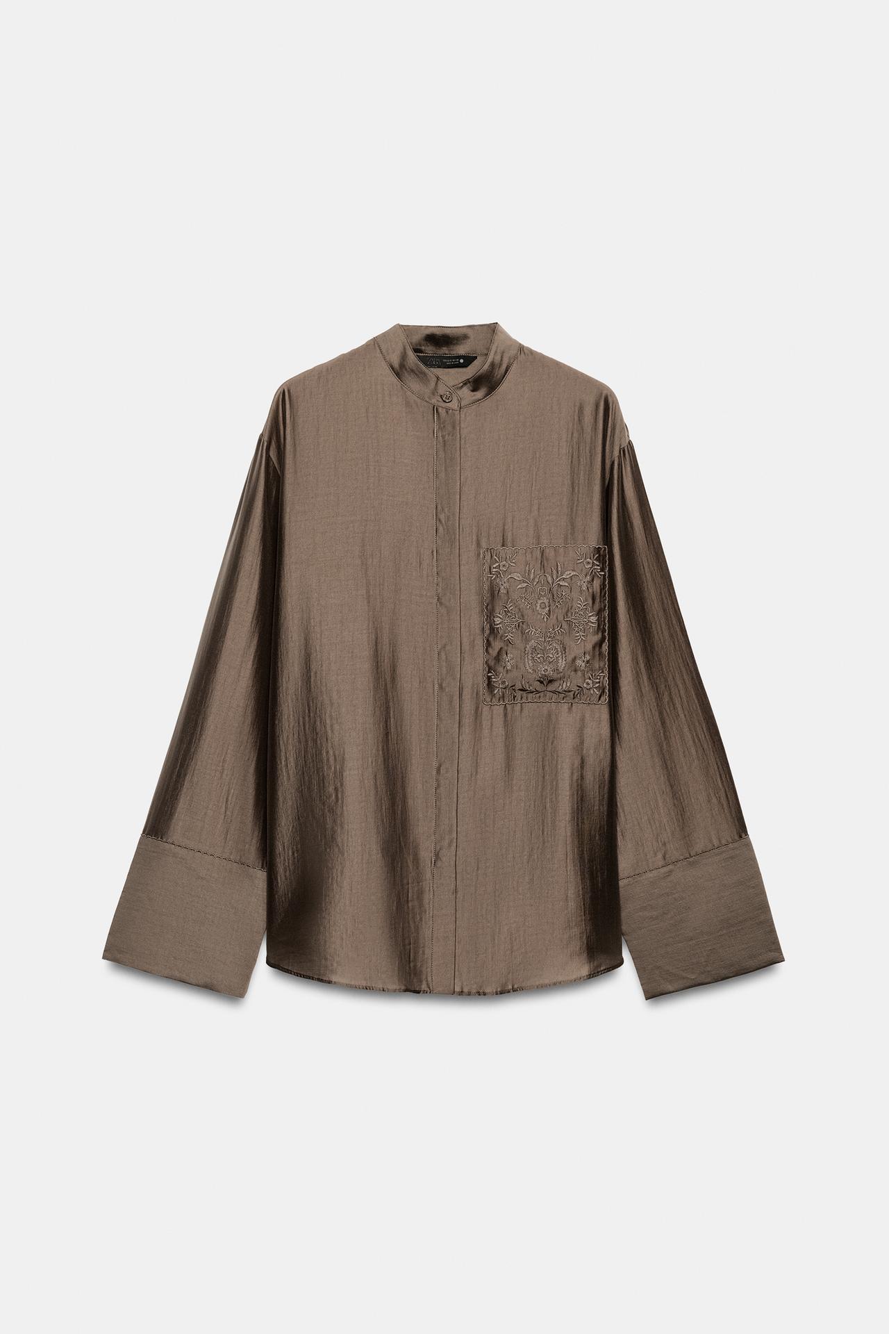 ZW COLLECTION EMBROIDERED POCKET SHIRT — Taupe gray