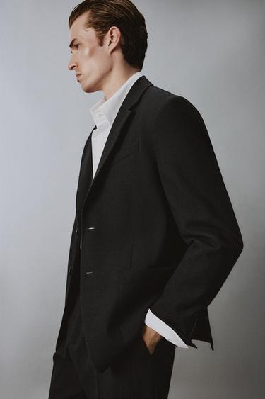 100% WOOL TEXTURED SUIT BLAZER - Black by Zara - Image 4