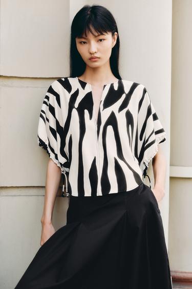 ZW COLLECTION ANIMAL PRINT TOP - Ecru / Black by Zara