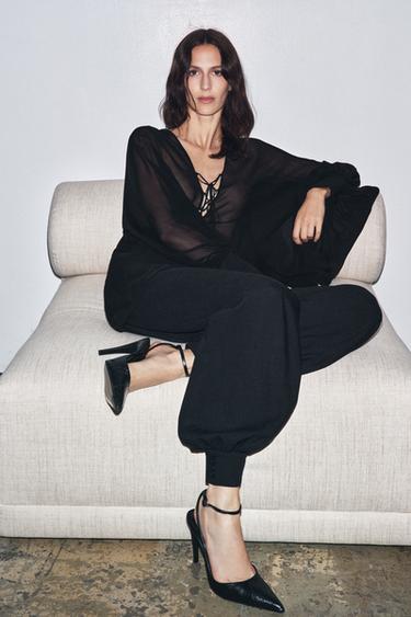 LIMITED EDITION PUFFED GEORGETTE TOP - Black by Zara