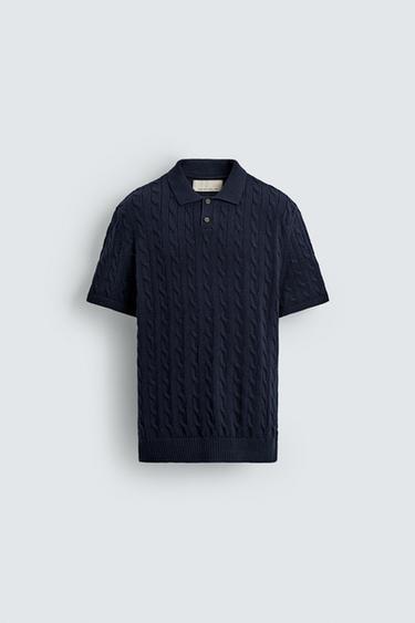 POLO EN MAILLE STRUCTURÉE À TRESSES - Bleu marine de Zara