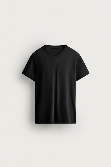 RELAXED FIT V-NECK T-SHIRT - Black by Zara