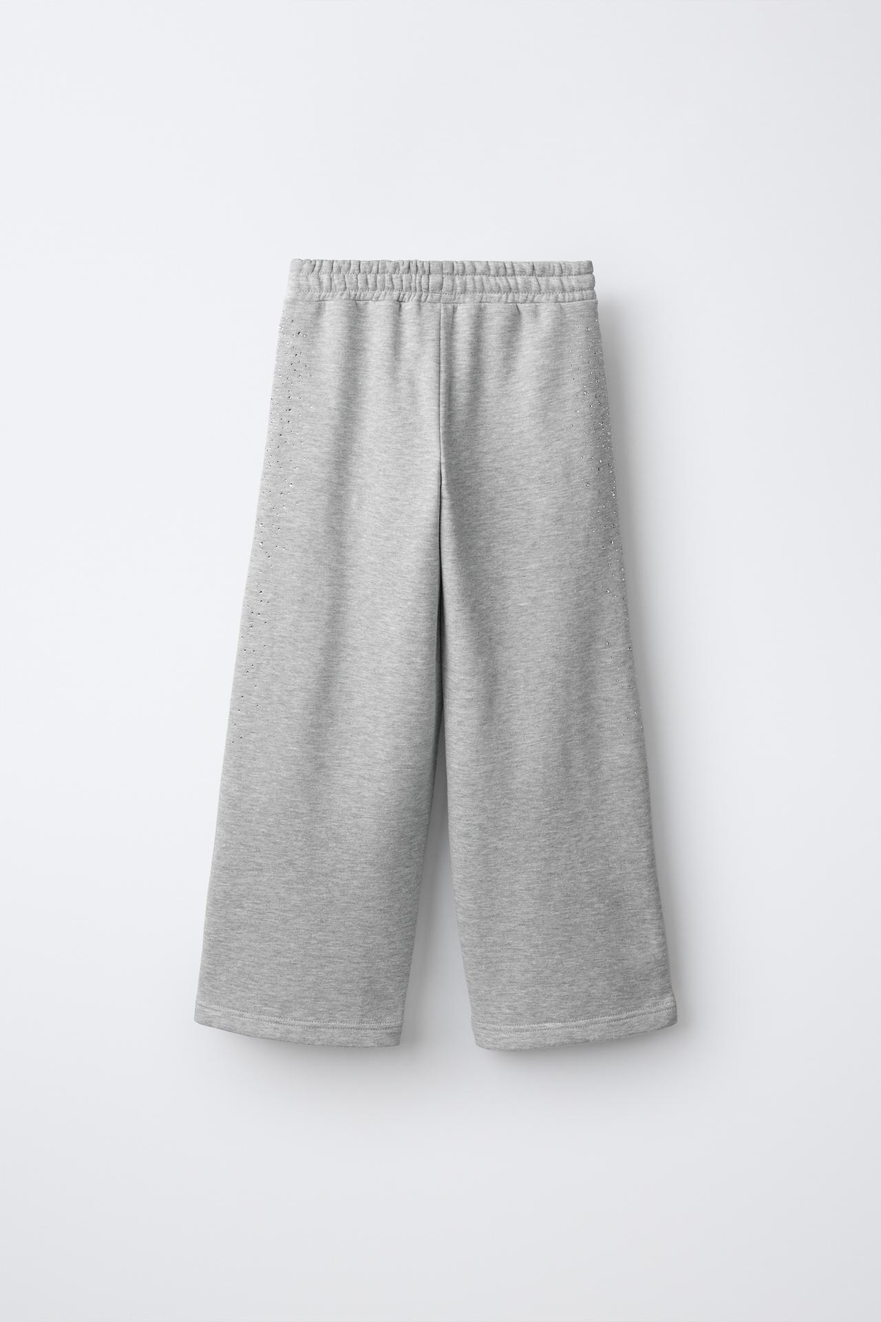 WIDE-LEG RHINESTONE PANTS — Gray marl