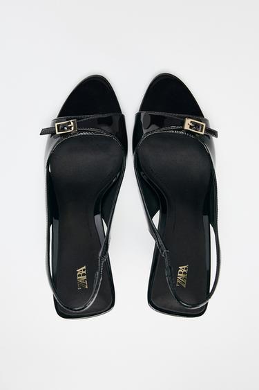SANDALES À TALONS EFFET VERNI - Noir de Zara - Image 5